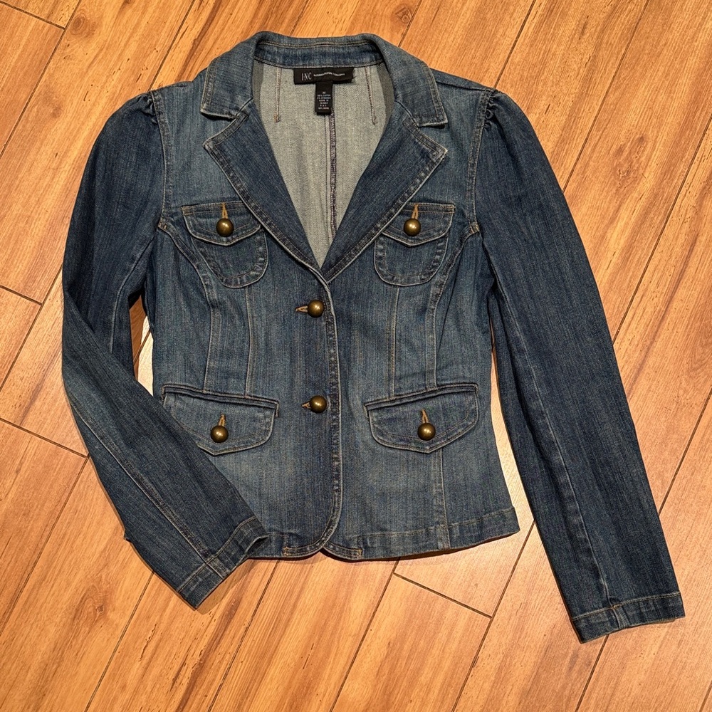 INC International Concepts Women's Dark Blue Denim Blazer Jacket